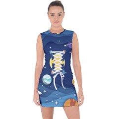 Galaxy Background Lace Up Front Bodycon Dress by danenraven