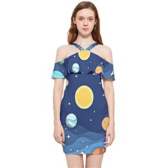 Galaxy Background Shoulder Frill Bodycon Summer Dress by danenraven