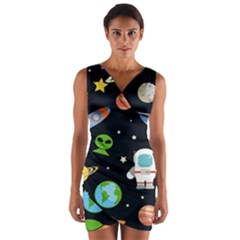 Space And Astronomy Decorative Symbols Seamless Pattern Vector Illustration Wrap Front Bodycon Dress by danenraven