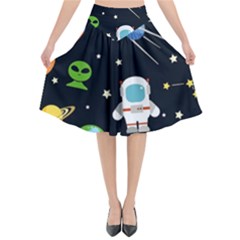 Space And Astronomy Decorative Symbols Seamless Pattern Vector Illustration Flared Midi Skirt