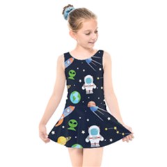 Space And Astronomy Decorative Symbols Seamless Pattern Vector Illustration Kids  Skater Dress Swimsuit by danenraven