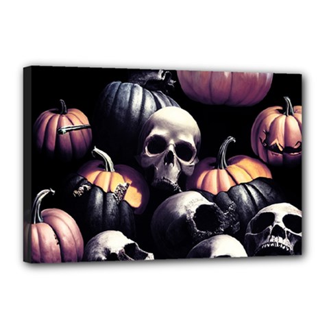 Halloween Party Skulls, Demonic Pumpkins Pattern Canvas 18  X 12  (stretched) by Casemiro