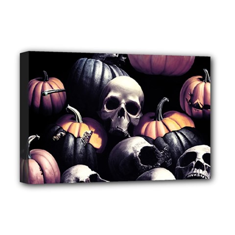 Halloween Party Skulls, Demonic Pumpkins Pattern Deluxe Canvas 18  X 12  (stretched) by Casemiro