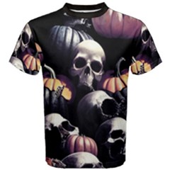 Halloween Party Skulls, Demonic Pumpkins Pattern Men s Cotton Tee by Casemiro