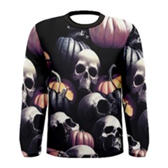 Halloween Party Skulls, Demonic Pumpkins Pattern Men s Long Sleeve Tee