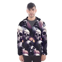 Halloween Party Skulls, Demonic Pumpkins Pattern Men s Hooded Windbreaker