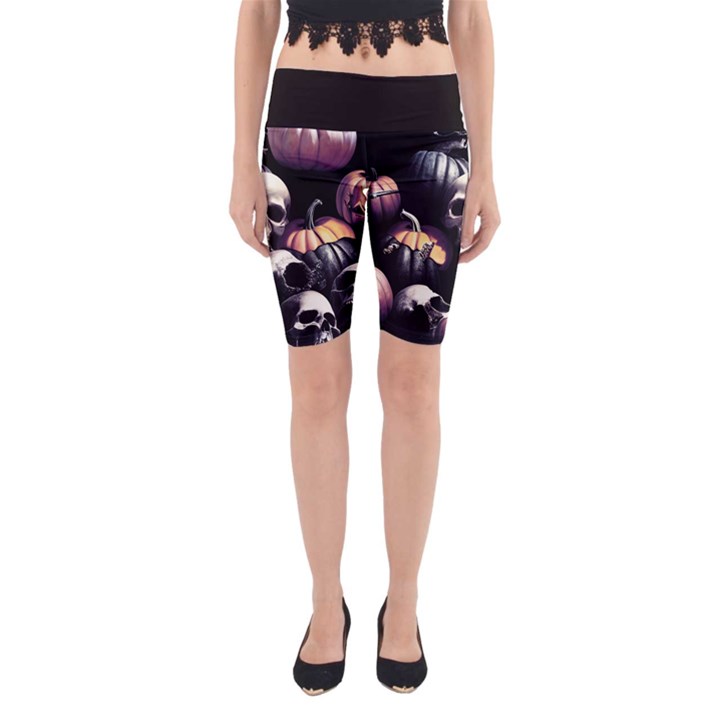 Halloween party skulls, Demonic pumpkins pattern Yoga Cropped Leggings