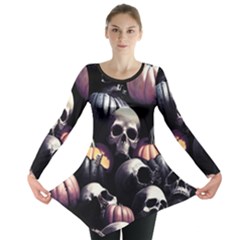 Halloween Party Skulls, Demonic Pumpkins Pattern Long Sleeve Tunic  by Casemiro