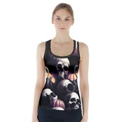 Halloween Party Skulls, Demonic Pumpkins Pattern Racer Back Sports Top by Casemiro