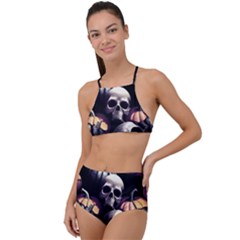 Halloween Party Skulls, Demonic Pumpkins Pattern High Waist Tankini Set by Casemiro