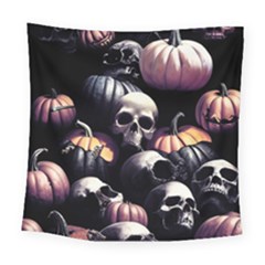 Halloween Party Skulls, Demonic Pumpkins Pattern Square Tapestry (large)