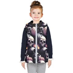 Halloween Party Skulls, Demonic Pumpkins Pattern Kids  Hooded Puffer Vest