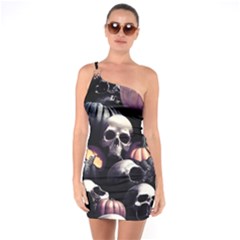 Halloween Party Skulls, Demonic Pumpkins Pattern One Soulder Bodycon Dress by Casemiro