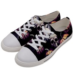 Halloween Party Skulls, Demonic Pumpkins Pattern Women s Low Top Canvas Sneakers by Casemiro