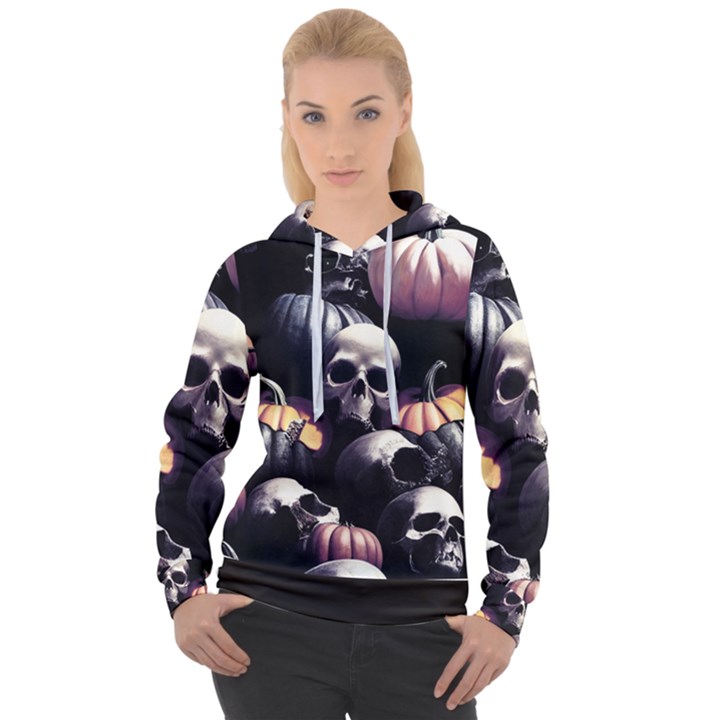 Halloween party skulls, Demonic pumpkins pattern Women s Overhead Hoodie