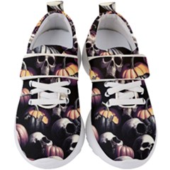 Halloween Party Skulls, Demonic Pumpkins Pattern Kids  Velcro Strap Shoes by Casemiro