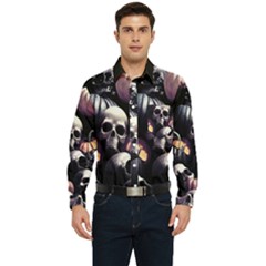 Halloween Party Skulls, Demonic Pumpkins Pattern Men s Long Sleeve Pocket Shirt  by Casemiro