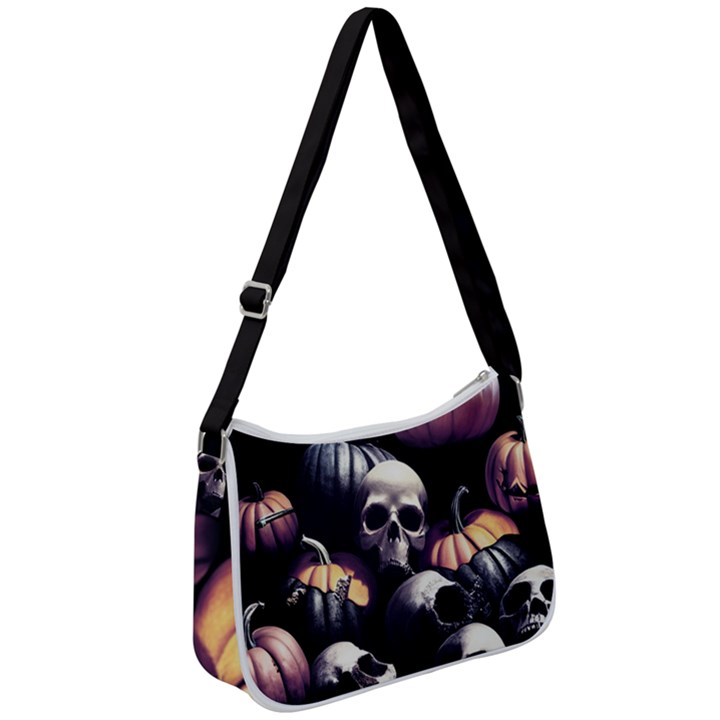 Halloween party skulls, Demonic pumpkins pattern Zip Up Shoulder Bag