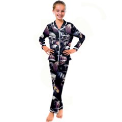 Halloween Party Skulls, Demonic Pumpkins Pattern Kid s Satin Long Sleeve Pajamas Set by Casemiro