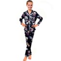 Halloween party skulls, Demonic pumpkins pattern Kid s Satin Long Sleeve Pajamas Set View1