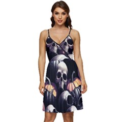 Halloween Party Skulls, Demonic Pumpkins Pattern V-neck Pocket Summer Dress  by Casemiro