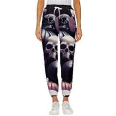 Halloween Party Skulls, Demonic Pumpkins Pattern Cropped Drawstring Pants by Casemiro