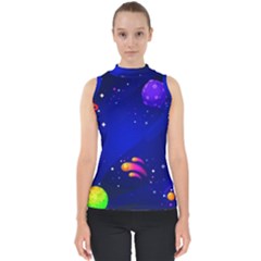 Artistic Space Planet Mock Neck Shell Top by danenraven