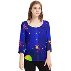 Artistic Space Planet Chiffon Quarter Sleeve Blouse by danenraven