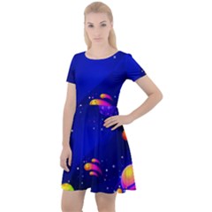 Artistic Space Planet Cap Sleeve Velour Dress  by danenraven