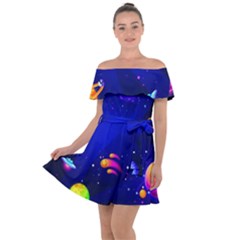 Artistic Space Planet Off Shoulder Velour Dress by danenraven