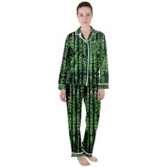 Matrix Technology Tech Data Digital Network Satin Long Sleeve Pajamas Set by Wegoenart