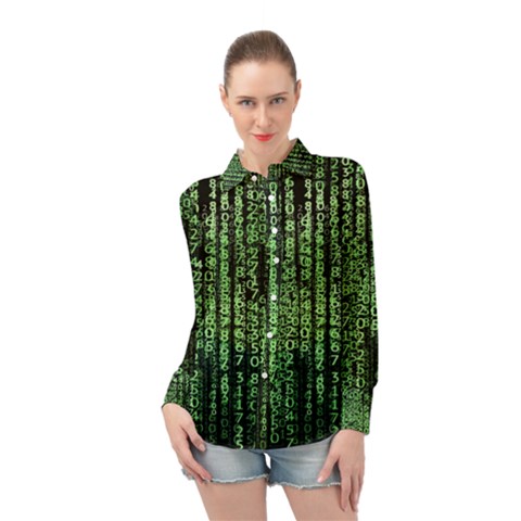 Matrix Technology Tech Data Digital Network Long Sleeve Chiffon Shirt by Wegoenart