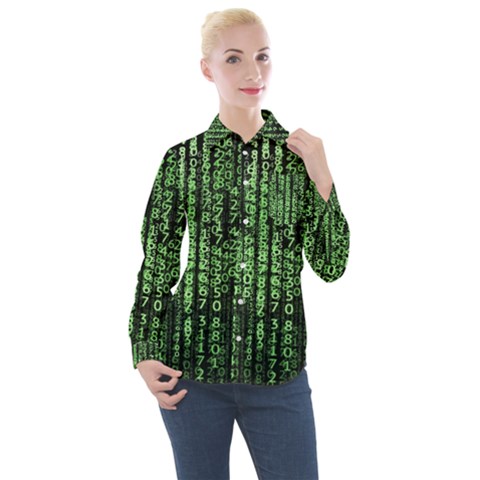 Matrix Technology Tech Data Digital Network Women s Long Sleeve Pocket Shirt by Wegoenart