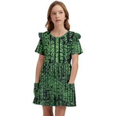 Matrix Technology Tech Data Digital Network Kids  Frilly Sleeves Pocket Dress by Wegoenart