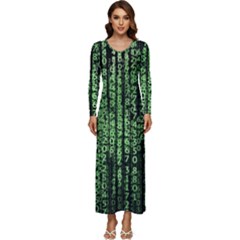 Matrix Technology Tech Data Digital Network Long Sleeve Velour Longline Maxi Dress by Wegoenart