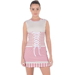 Background Pink Beige Decorative Texture Craft Lace Up Front Bodycon Dress by Wegoenart