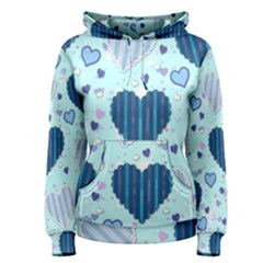 Hearts Pattern Paper Wallpaper Blue Background Women s Pullover Hoodie by Wegoenart