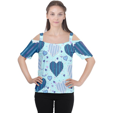 Hearts Pattern Paper Wallpaper Blue Background Cutout Shoulder Tee by Wegoenart