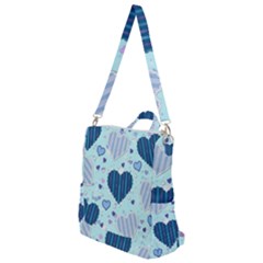 Hearts Pattern Paper Wallpaper Blue Background Crossbody Backpack by Wegoenart