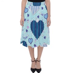 Hearts Pattern Paper Wallpaper Blue Background Classic Midi Skirt by Wegoenart