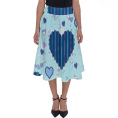 Hearts Pattern Paper Wallpaper Blue Background Perfect Length Midi Skirt by Wegoenart