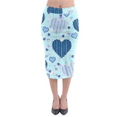 Hearts Pattern Paper Wallpaper Blue Background Midi Pencil Skirt by Wegoenart