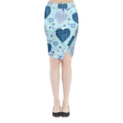 Hearts Pattern Paper Wallpaper Blue Background Midi Wrap Pencil Skirt by Wegoenart