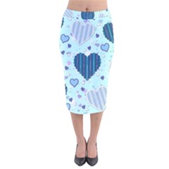 Hearts Pattern Paper Wallpaper Blue Background Velvet Midi Pencil Skirt by Wegoenart