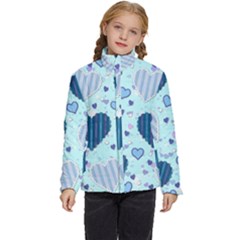 Hearts Pattern Paper Wallpaper Blue Background Kids  Puffer Bubble Jacket Coat by Wegoenart