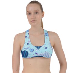 Hearts Pattern Paper Wallpaper Blue Background Criss Cross Racerback Sports Bra by Wegoenart