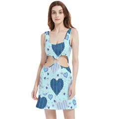 Hearts Pattern Paper Wallpaper Blue Background Velvet Cutout Dress by Wegoenart