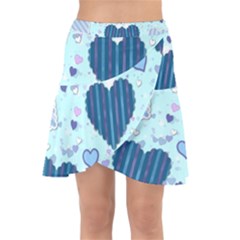 Hearts Pattern Paper Wallpaper Blue Background Wrap Front Skirt by Wegoenart