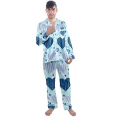 Hearts Pattern Paper Wallpaper Blue Background Men s Long Sleeve Satin Pajamas Set by Wegoenart