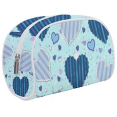 Hearts Pattern Paper Wallpaper Blue Background Make Up Case (medium) by Wegoenart